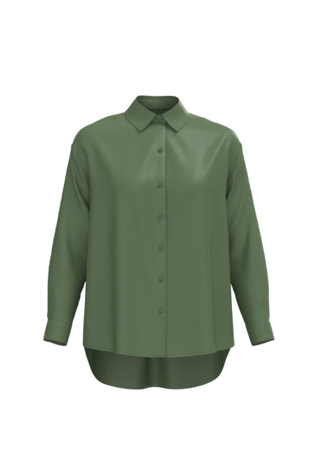 Blusa unicolor oversize con cuello camisero y manga larga