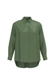 Blusa unicolor oversize con cuello camisero y manga larga