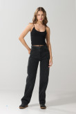 Jean 90´S gris intenso tiro alto con bota recta y bolsillos