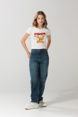 Camiseta en rib manga corta crema con diseño de Garfield