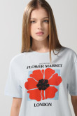 Camiseta en algodón estampada unicolor con manga corta