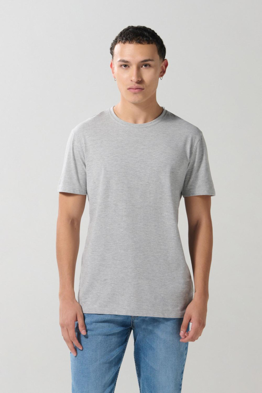 Camiseta cuello redondo gris clara en algodón