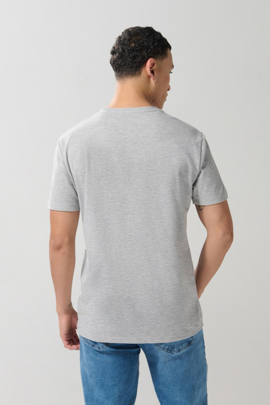 Camiseta cuello redondo gris clara en algodón