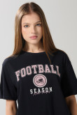 Camiseta en algodón negra college con manga corta