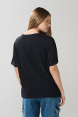Camiseta en algodón negra college con manga corta