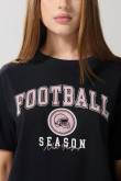 Camiseta en algodón negra college con manga corta