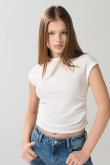 Camiseta unicolor manga corta con texturas acanaladas