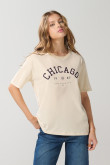 Camiseta kaki clara manga corta college en algodón