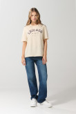 Camiseta kaki clara manga corta college en algodón