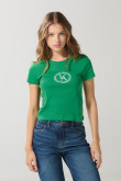 Camiseta ajustada manga corta verde con arte college