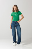 Camiseta ajustada manga corta verde con arte college