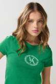 Camiseta ajustada manga corta verde con arte college