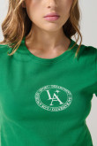 Camiseta ajustada manga corta verde con arte college