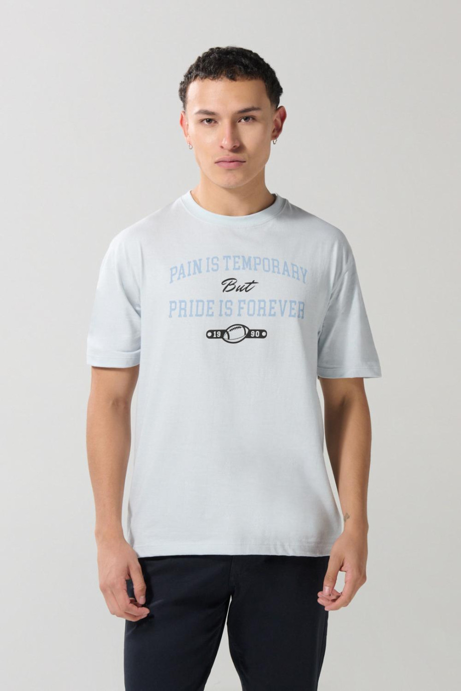 Camiseta en algodón azul college con cuello redondo