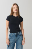 Camiseta unicolor manga corta ajustada en rib