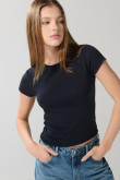 Camiseta unicolor manga corta ajustada en rib