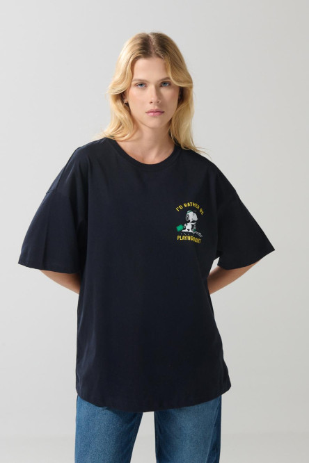 Camiseta oversize azul intensa manga corta de Snoopy