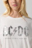 Camiseta crema clara oversize manga corta con arte de AC/DC