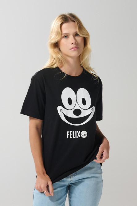 Camiseta en algodón negra de Félix el Gato con manga corta