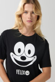 Camiseta en algodón negra de Félix el Gato con manga corta