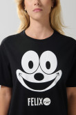 Camiseta en algodón negra de Félix el Gato con manga corta