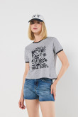 Camiseta unicolor manga corta con arte de playa y contrastes