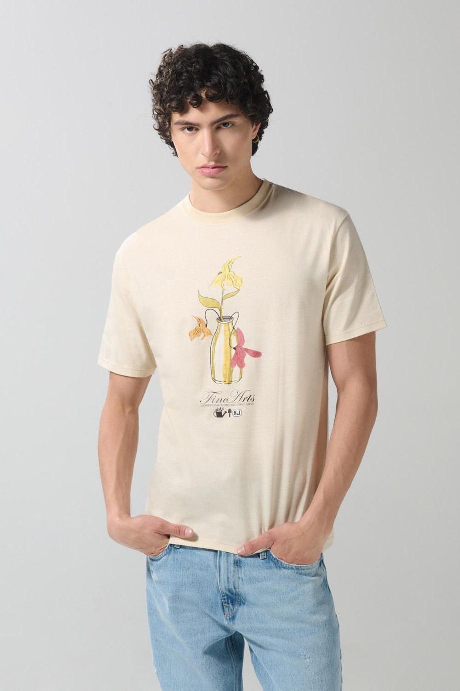 Camiseta unicolor manga corta con diseño de naturaleza