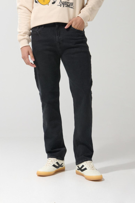 Jean bota recta straight leg gris intenso con tiro bajo
