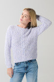 Suéter cuello redondo lila claro con trenza centrada