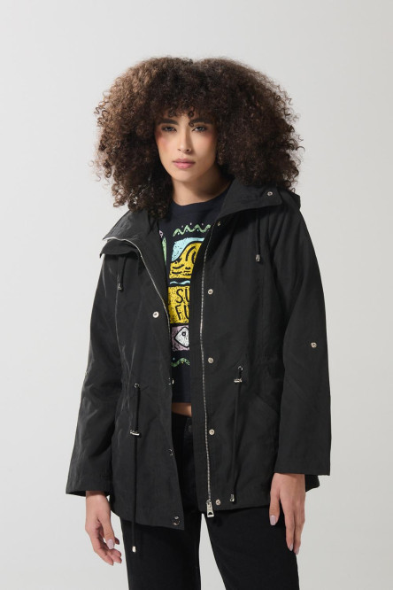 Chaqueta unicolor parka con cuello alto y capota