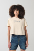 Camiseta unicolor crop top con arte college delantero