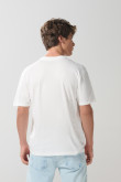 Camiseta manga corta crema con arte college verde