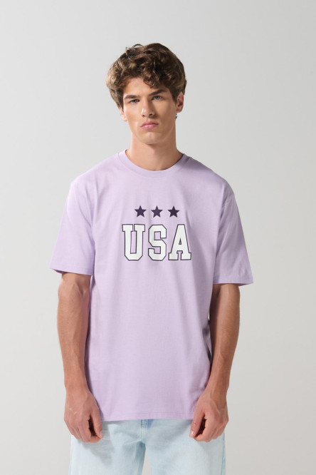 Camiseta lila clara college de USA con manga corta