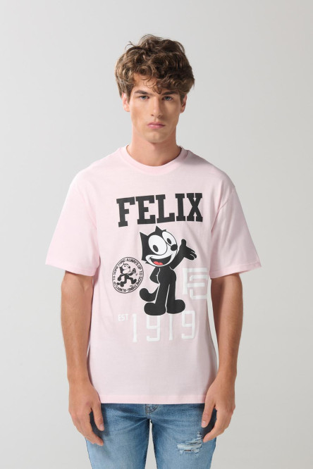 Camiseta manga corta lila con arte de Félix el Gato
