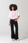 Camiseta crop top oversize unicolor con arte marino