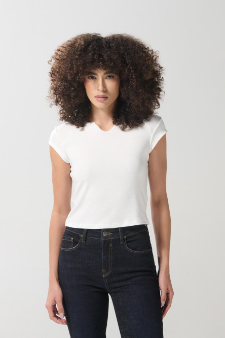 Camiseta manga ranglan unicolor con abertura en frente