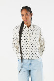 Blusa crema clara manga larga con puntos negros estampados