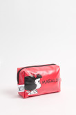 Cosmetiquera roja oscura con diseño de Mafalda