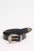 Cinturón sintético negro con hebilla y puntera metálicas