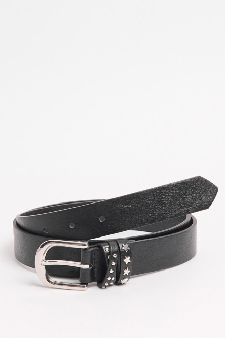 Cinturón negro con doble trabilla y taches decorativos