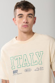 Camiseta hombro rodado kaki college con manga corta