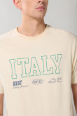 Camiseta hombro rodado kaki college con manga corta
