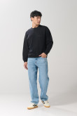 Jean baggy tiro medio azul con bota ancha y bolsillos