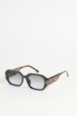 Gafas de sol, marco geométrico negro con laterales en contraste.