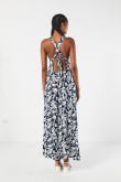 VESTIDO LARGO ESTAMPADO/RAYON/ABERTURA FALDA/ESCOTE ESPALDA