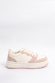 Tenis urbanos tipo skate, blanco con variante kaki y rosa.