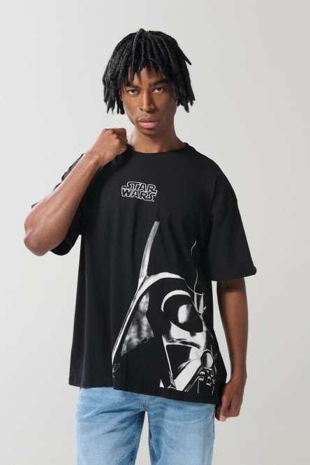 Camiseta negra oversize de Star Wars con cuello redondo