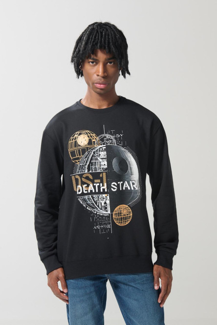 Buzo de Star Wars negro cuello redondo con hombro rodado