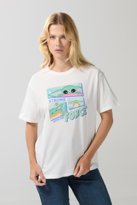 Camiseta cuello redondo crema con arte de The Mandalorian