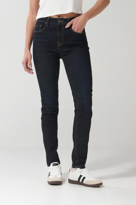 Jean tiro alto jegging azul intenso ceñido con cremallera